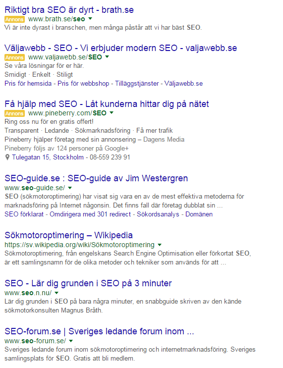 SEO - sökresultat i Google