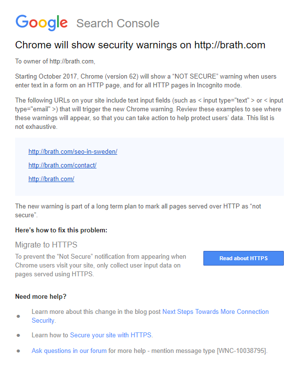 Chrome will show security warnings on http://brath.com