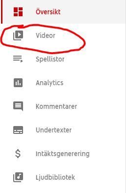 Youtube studio sidomeny