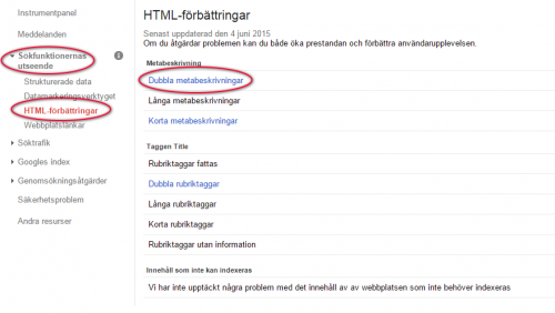 Dubbla metabeskrivningar i Google Search Console