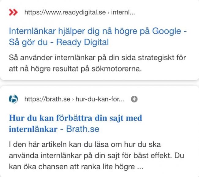 Mobilresultat med fetstil