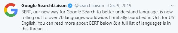 Lanseringsdatum: Google Bert update i Sverige - 9:e december 2019