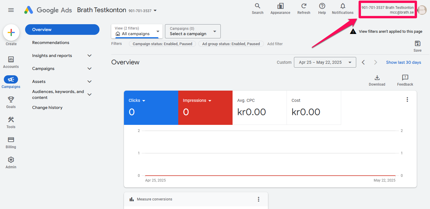 Hitta ditt Google Ads-konto