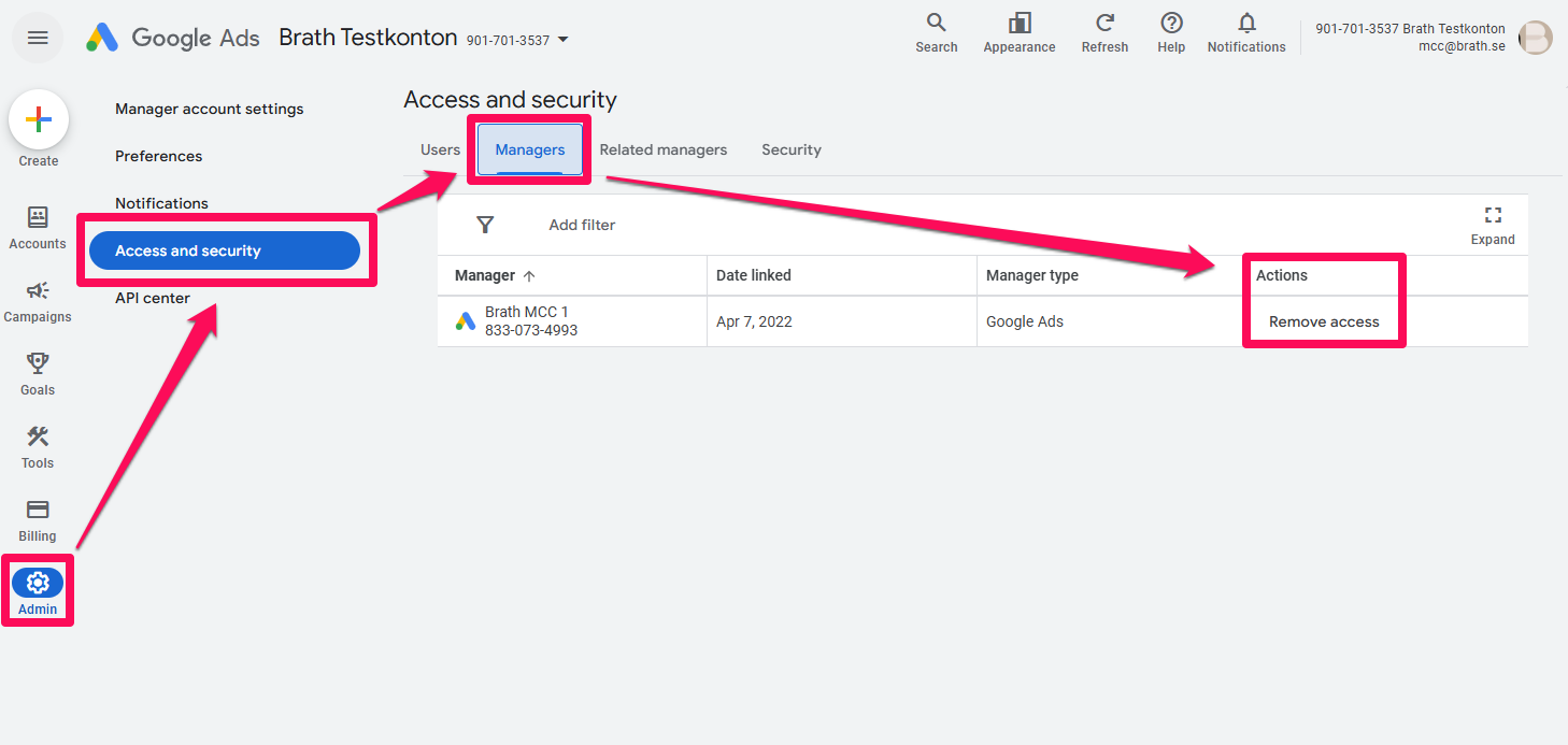 Hantera och bevilja åtkomst i Google Ads