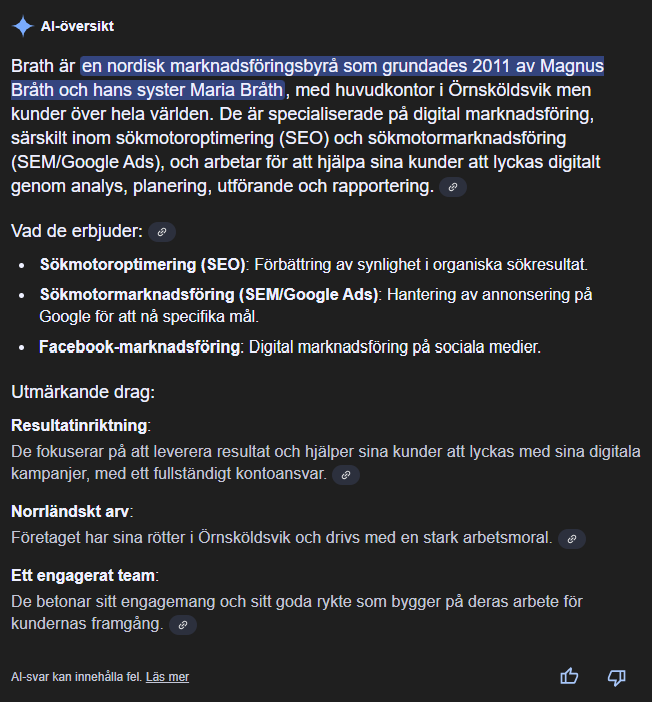 AI Overviews - Vilka är Brath