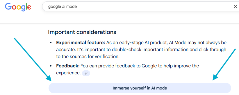 Navigate to AI Mode from the SERP