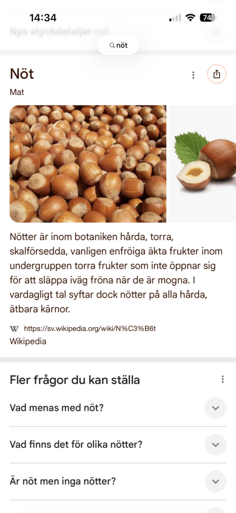 Googlesökning på "nöt"